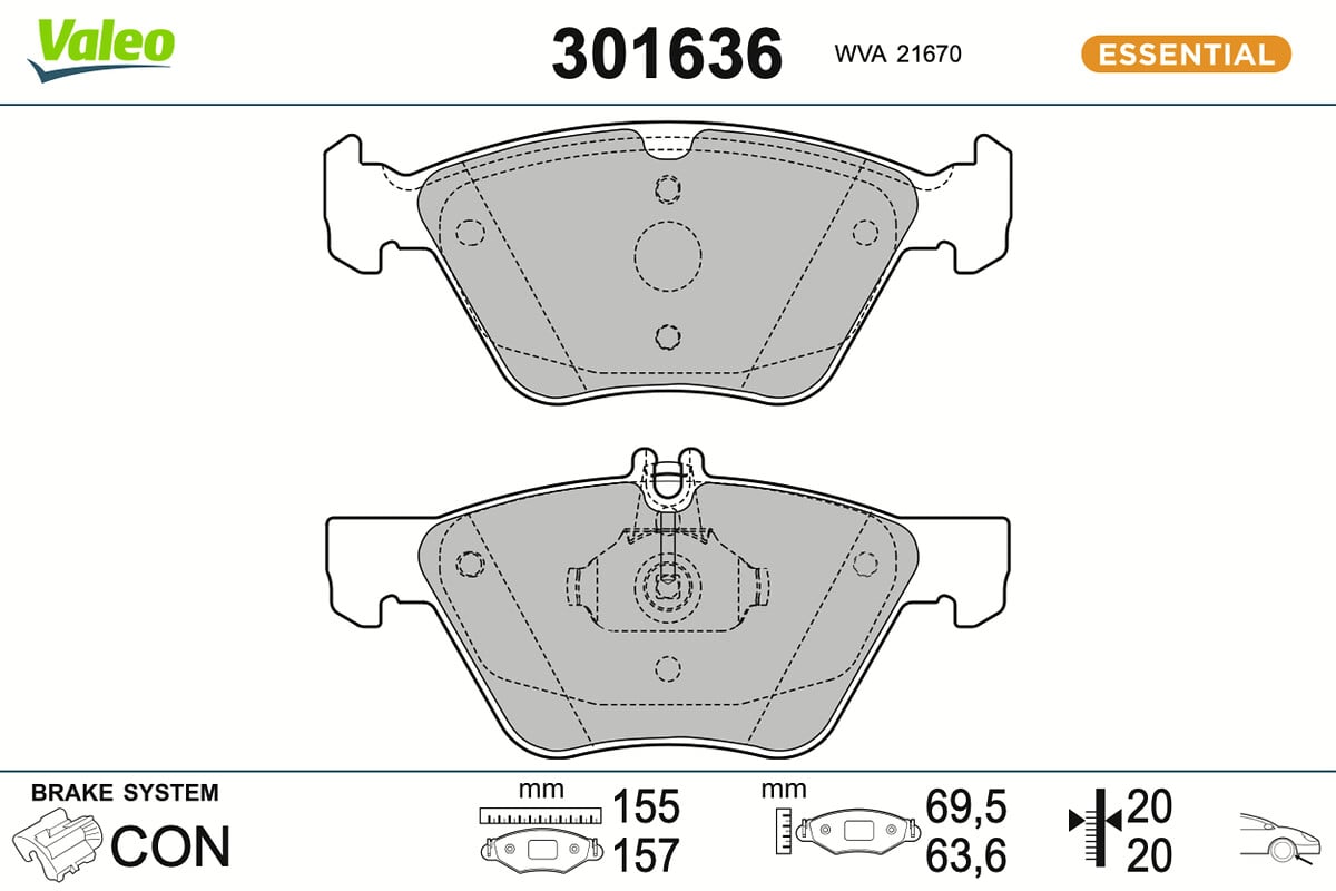Jeu de 4 plaquettes de frein VALEO ref. 301636